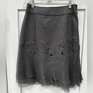 Per Se Carlisle Part Wool Part Silk Skirt with Embroidered & Stud Detailing